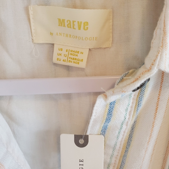 ANTHRO MAEVE Striped Knotted Button Midi Dress 8 - Picture 6 of 7